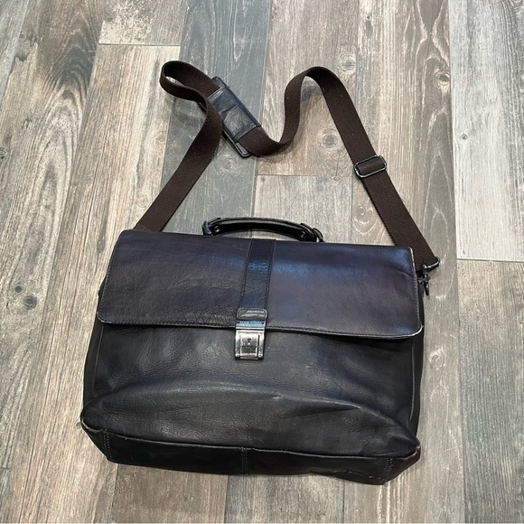 Kenneth Cole Reaction Leather Messenger Bag Briefcase Dark Brown Laptop - Picture 1 of 10